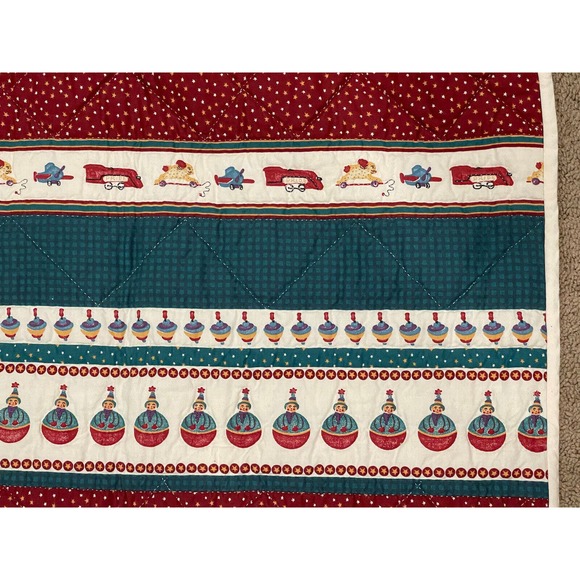 VINTAGE QUILTED CRIB BLANKET BEAR Rocking Horse Baby Crib Comforter 55 X 42 - Picture 4 of 5